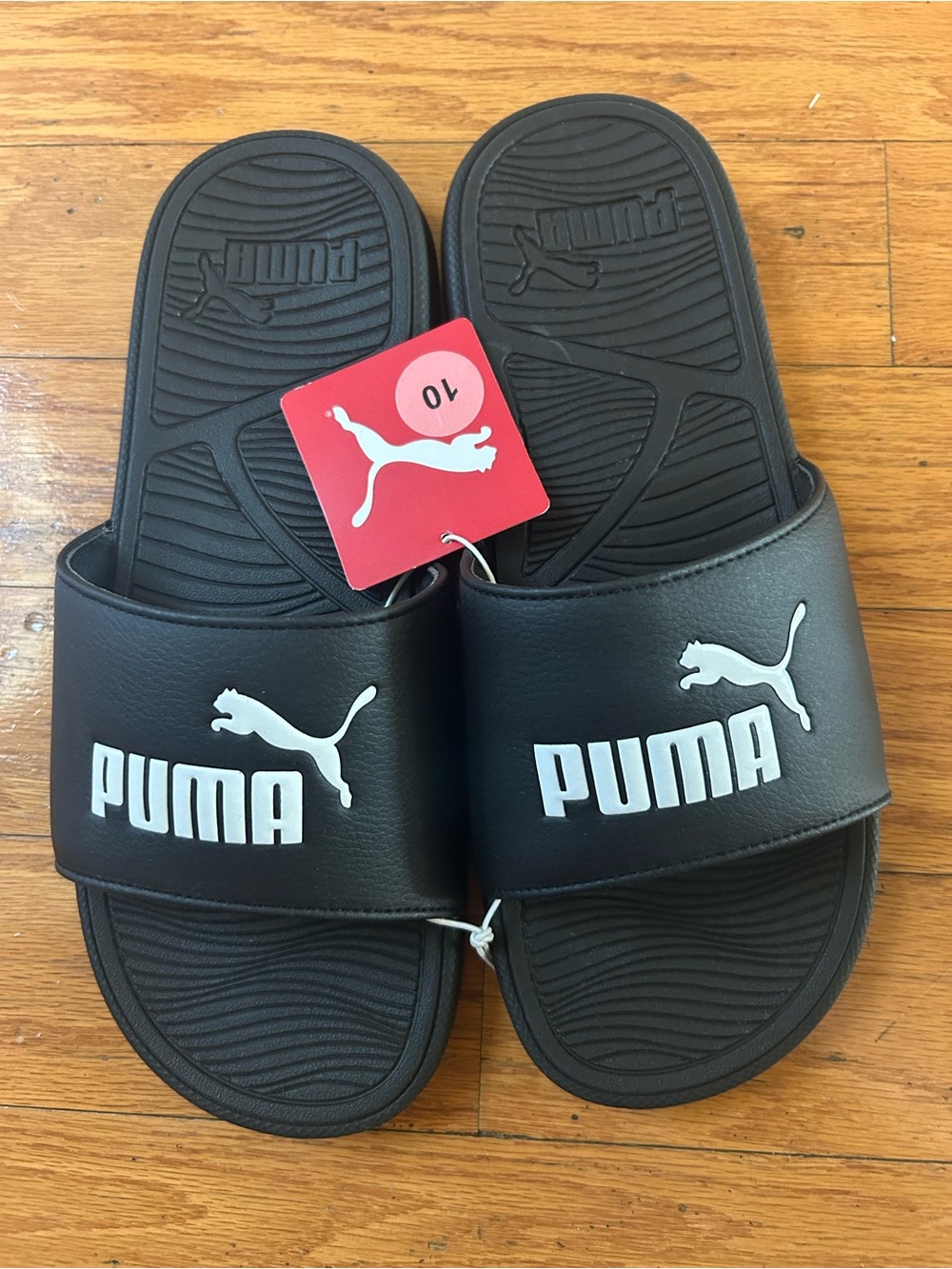 Puma Black Slide Sandals with White Logo